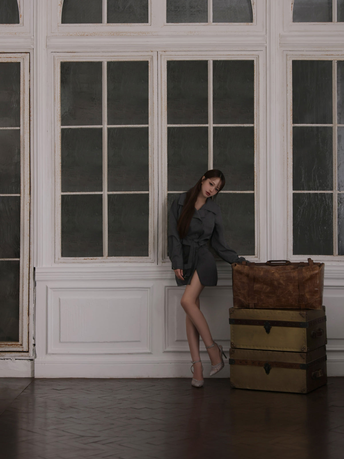 【セット/グレー】Ruelle de brille mini dress（brille5075）Ruelle de Brille Short Trench Coat（brille5416）