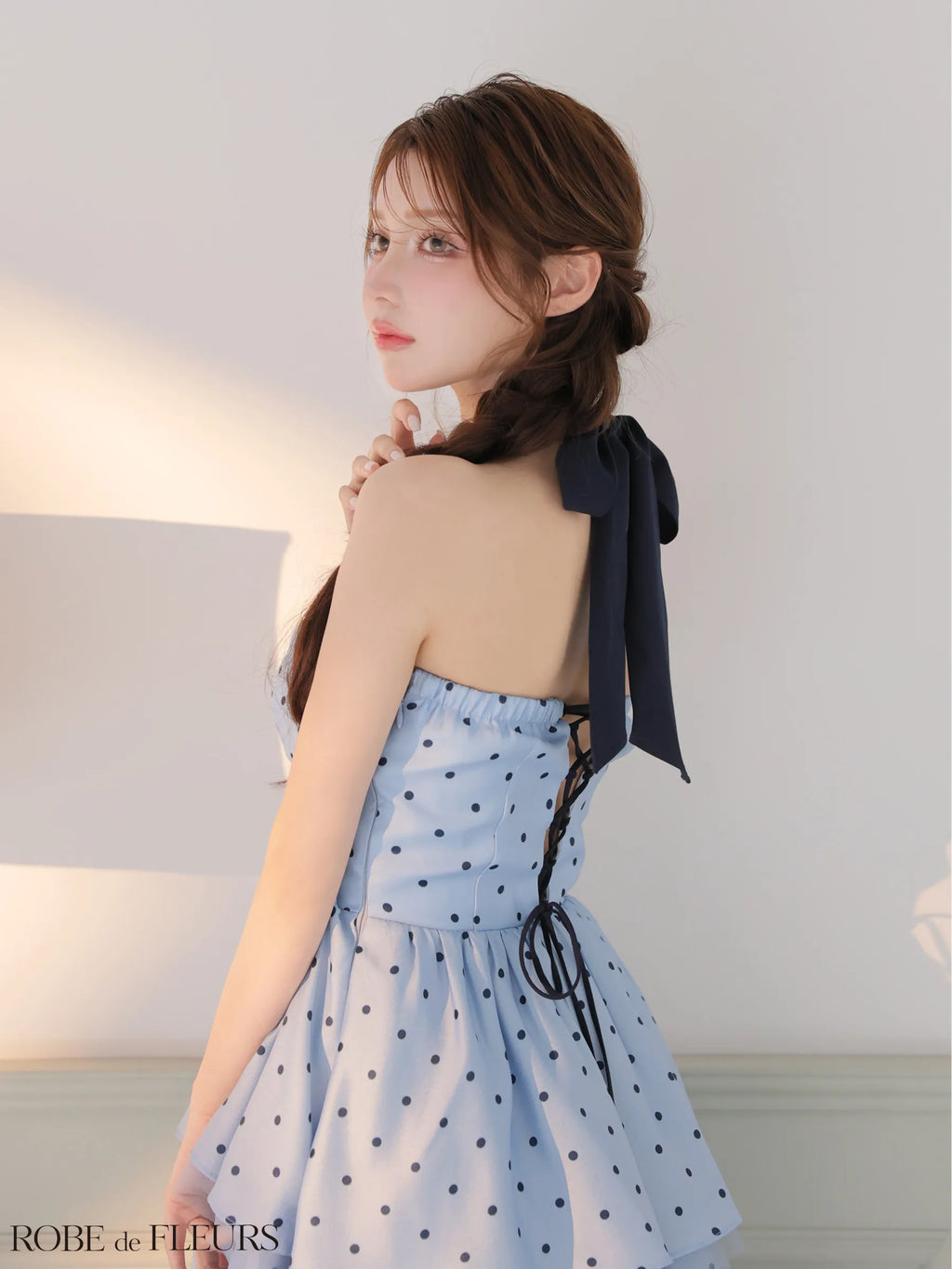 ドットティアードバックリボンロングキャバドレス (fm4914)